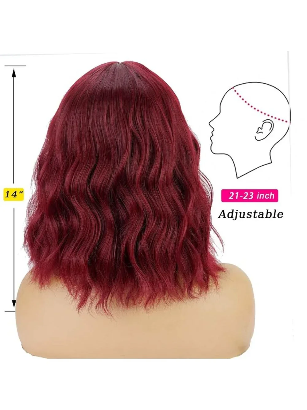 Women's Wine Red 14 Inch Heat Resistant Short Bangs Bob Modern Wavy Wigs